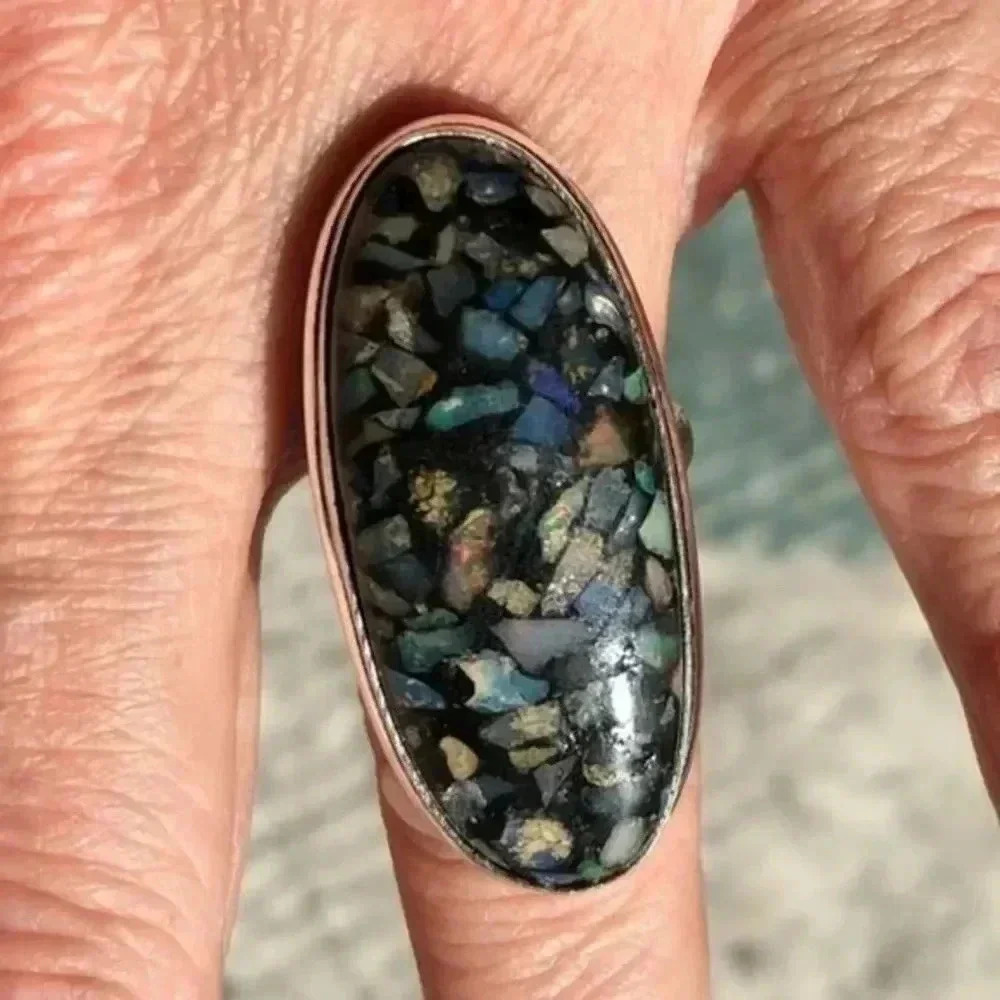 SIZE 7 Gorgeous Copper Ethiopian Opal 925 Sterling Silver Ring